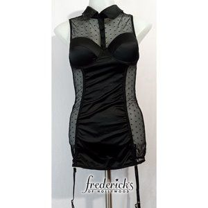 Rare Fredrick's Of Hollywood Satin w/Polka Dotted Mesh Satin Collar Garters Sz S